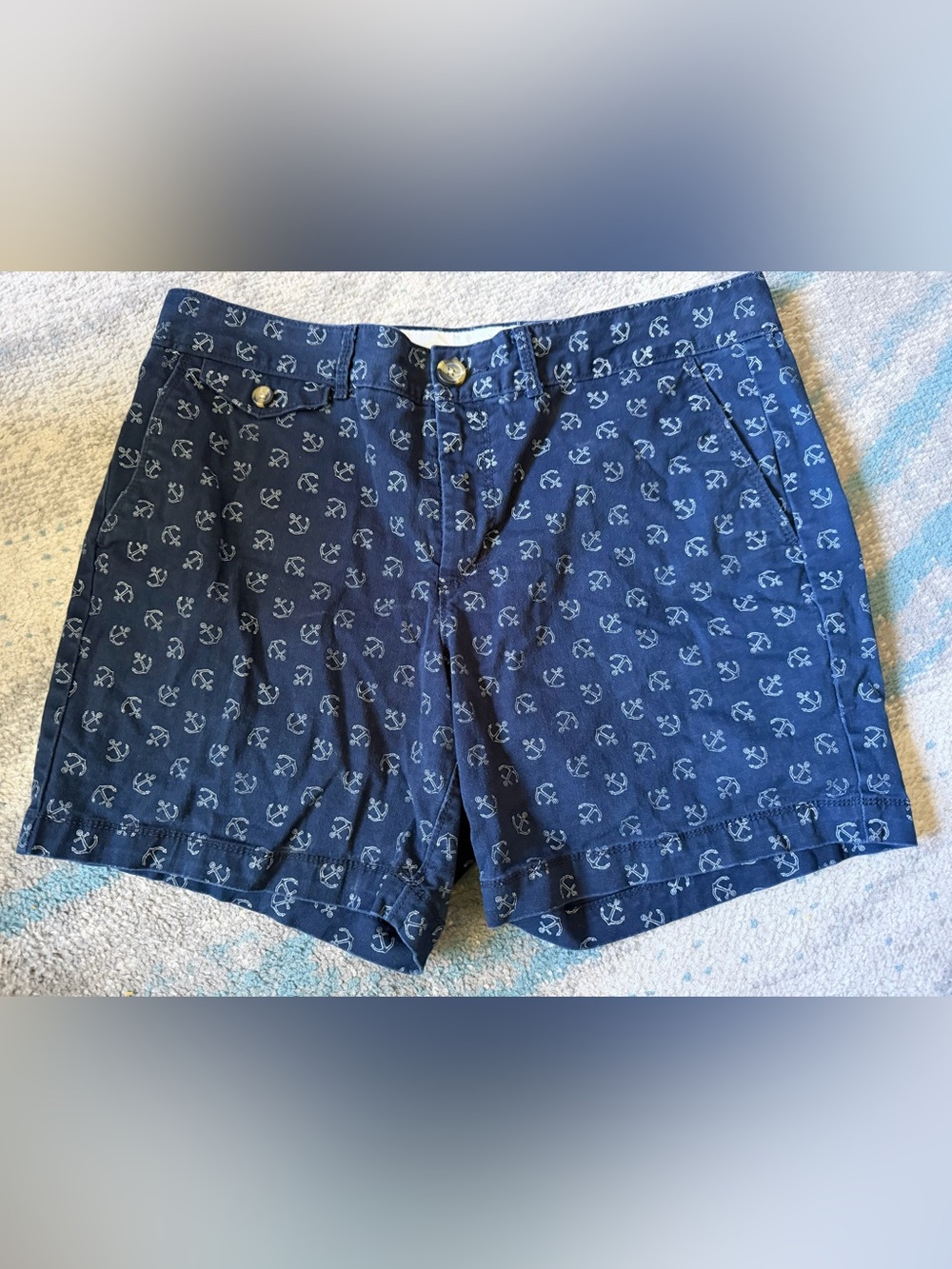 Women's Size 12 Dockers Navy Anchor-Print Flat Front Shorts